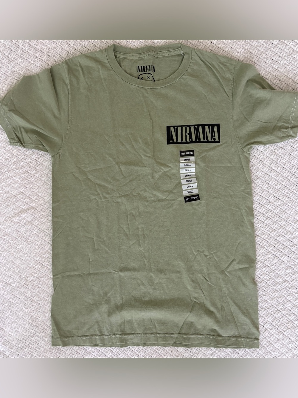New Nirvana T-Shirt Olive Green Logo Graphic Tee  - Men Unisex SZ: S Band Rock